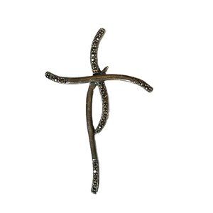 Pre-owned Modern Wavy Marcasite Cross Pendant in Sterling Silver